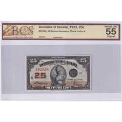 1923 25c DC-24c, Dominion of Canada, McCavour-Saunders, Check Letter K, S/N: 492020, BCS Certified A