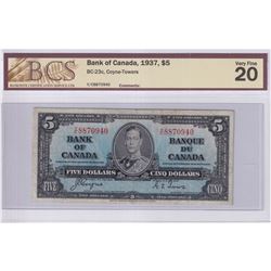 1937 $5 BC-23c, Bank of Canada, Coyne-Towers, S/N: Y/C8870940, BCS Certified VF-20.