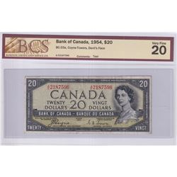 1954 $20 BC-33a, Bank of Canada, Coyne-Towers, Devil's Face, S/N: A/E2187596, BCS Certified VF-20. N