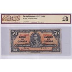 1937 $50 BC-26b, Bank of Canada, Gordon-Towers, Changeover, S/N: B/H3199385, BCS Certified F-18.