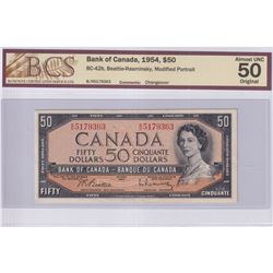 1954 $50 BC-42b, Bank of Canada, Beattie-Rasminsky, Modified Portrait, Changeover, S/N: B/H5179363,