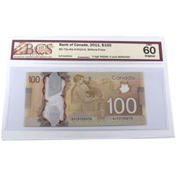 RADAR 2011 $100 BC-73c-N1-iii-N10-iii, Bank of Canada, Wilkins-Poloz, 3 Digit RADAR, 4 Cycle REPEATE