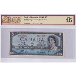 1954 $5 BC-31a, Bank of Canada, Coyne-Towers, Devil's Face, S/N: A/C5619997, BCS Certified F-15. Not