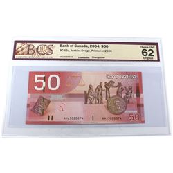 2004 $50 BC-65a, Bank of Canada, Jenkins-Dodge, Changeover, Printed in 2006, S/N: AHJ3020374, BCS Ce