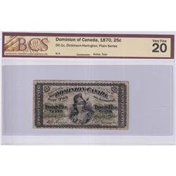 1870 25c DC-1c, Dominion of Canada, Dickinson-Harington, Plain Series, BCS Certified VF-20 (Holes, T