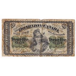 1870 25c DC-1c, Dominion of Canada Note, Plain Series, Fine (Stains).