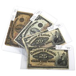 Lot of 1900 & 1923 25c Dominion of Canada Notes - 2x 1900 DC-15b Boville VF, 1923 DC-24c McCavour VF