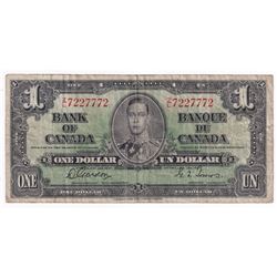 1937 $1 BC-21c, Bank of Canada Note with Neat Serial Number Z/L7227772.