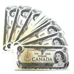1973 $1 Bank of Canada Crow-Bouey Signature Notes with Consecutive Serial Numbers ECF0642021-49 UNC.
