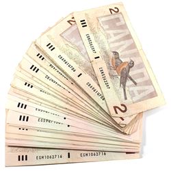 Estate Lot of 1986 $2 Bank of Canada Notes with Many Different Prefixes. 39pcs