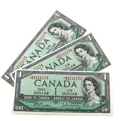 1954 $1 Bank of Canada Beattie-Rasminsky Signature Notes with Consecutive Serial Numbers *B/M2111173