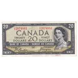 1954 $20 BC-33b, Bank of Canada, Beattie-Coyne, Devil's Face, C/E2074881, VF.