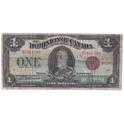 1923 $1 DC-25i, Dominion of Canada, McCavour-Saunders, Bronze Seal, Fine. Note contains 2 small hole