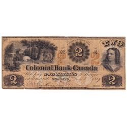 1859 $2 130-10-02-04, Colonial Bank of Canada, VG.