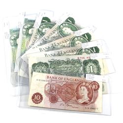Lot of 1950-1981 Great Britain Banknotes - BE38c, BE54f, BE59c, BE64c, BE72c, BE78d, BE85c & BE87c. 