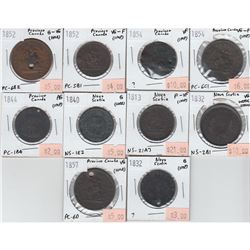 Mixed Canada Bank Tokens 1813 to 1857. All different. 10pcs. Sold as is. Please view image for detai