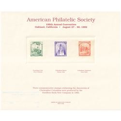 American Bank Note Commemoratives 1992 American Philatelic Society 106th Annual Convention 'Three Co