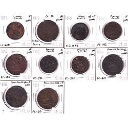 Lot of 1812-1857 Mixed Canada & 1x Great Britain Bank Tokens from Good to VG-F. Contains various imp