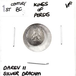 Ancient Silver Drachm, 1st Century BC, Kings of Persis-Darev II in Very Fine Condition.