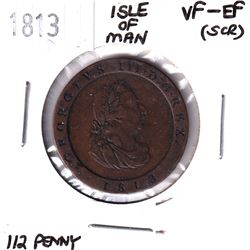 Isle of Man 1813 1/2 Penny George III in VF-EF Condition