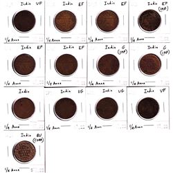 Group Lot 13x India 1/4 Anna Dates range from 1892-1942.