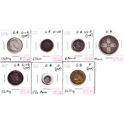 Group Lot 7x Silver Great Britain Coins from 1816-1881.