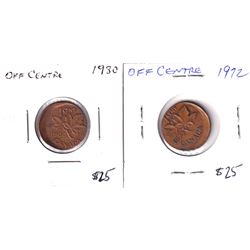 Error: Lot of 2x Canada 1-cent With Off Strikes, both coins approximately 20% off struck. Lot includ