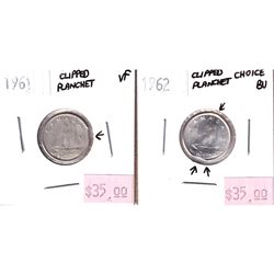 Error: 2x Canada Silver 10-cent with Clipped Planchets. Lot includes a 1961 in VF and a 1962 in Choi