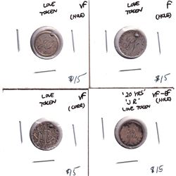 Lot of 4x Canadian Silver 5-cent 'Love Tokens" 3x Victorian and 1x George 5th. All have been holed f