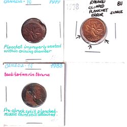 Error: Lot of 3 Dramatic Canadian 1-cent Errors. Worth a premium Bid! 3pcs