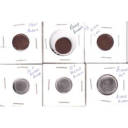 Error: Lot of 6x Blank Canadian Planchets. Lot includes 3x 1-cent, 2x 10-cent Nickel, & 1x 25-cent N