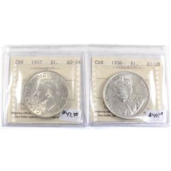 Group Lot 2x Silver $1: 1936 AU-50 & 1937 AU-58, both coins ICCS Certified. 2pcs