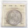 Image 1 : Silver $1 1936 ICCS Certified MS-63. Soft light tones throughout.