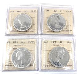 Group Lot 4x Silver $1: 1962 PL-64 Cameo, 1963 PL-6, 1964 PL-64 HC, & 1967 PL-65. All coins ICCS Cer