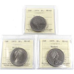 Group Lot 3x Nickel $1: 1973, 1974 & 1975, All coins ICCS Certified MS-65! 3pcs