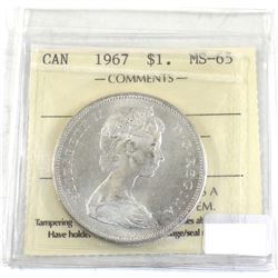 Silver $1 1967 ICCS Certified MS-65! Attractive coin with very light toning throughout.