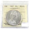 Image 1 : Silver $1 1967 ICCS Certified MS-65! Attractive coin with very light toning throughout.