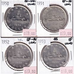 Group Lot 4x Silver $1: 1950, 1951, 1952, 1953 SF All coins EF or better, some coins lightly cleaned