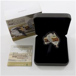 2012 Australia $1 Map Shaped - Kookaburra - Fine Silver Proof Coin (Tax Exempt). Outer box is worn a