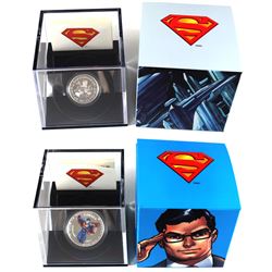 2013 Canada $15 Modern Day Superman 1/2oz & 2013 $10 Vintage Superman 1/4oz Fine Silver Coins. 2pcs 