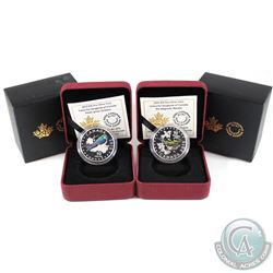2x 2015 Colourful Songbirds of Canada, $10 Magnolia Warbler & Violet-Green Swallow Fine Silver Coins