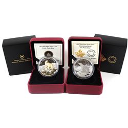 2014 Canada $20 Iconic Polar Bear & 2017 $20 Glistening North - Polar Bear Fine Silver Coins. 2pcs (