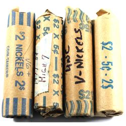 4x 1977-2005 Canada 5-cent Rolls: 1948, 1977 High 7, 1996 Near 6, and 2005 Victory. 4pcs