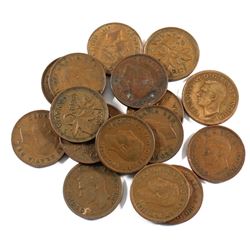 1937-1952 Canada Complete 1-cent set including 1947 Maple Leaf. 17pcs