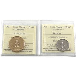 Test Token Canada TT-5.12 & TT-100.24 ICCS Certified MS-66. 2pcs