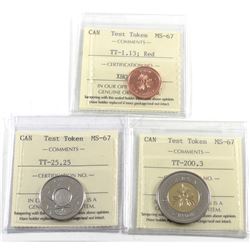 Test Token Canada ICCS Certified: TT-1.13 MS-67, TT-25.25 MS-67 & TT-200.3 MS67. 3pcs
