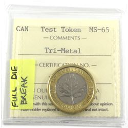 TRI-METAL Security Test Token ICCS Certified MS-65 full die break (removed from the 2018 R&D set)