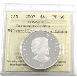 2007 Canada $4 Dinosaur Parasaurolophus ICCS Certified PF-66 Ultra Heavy Cameo (TAX Exempt)