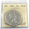 Image 1 : Silver $1 1955 ICCS Certified PL-64. Bright coin with soft cameo accents.