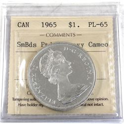 Silver $1 1965 SmBds Ptd 5 ICCS Certified PL-65 Heavy Cameo!